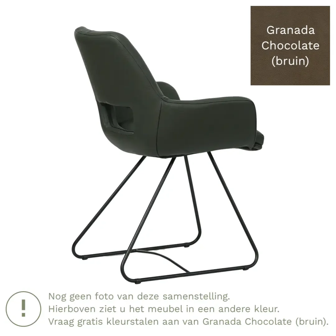 afbeelding van Leren eetkamerstoel Zippy - Granada Chocolate (bruin) - U-poot staal rond zwart