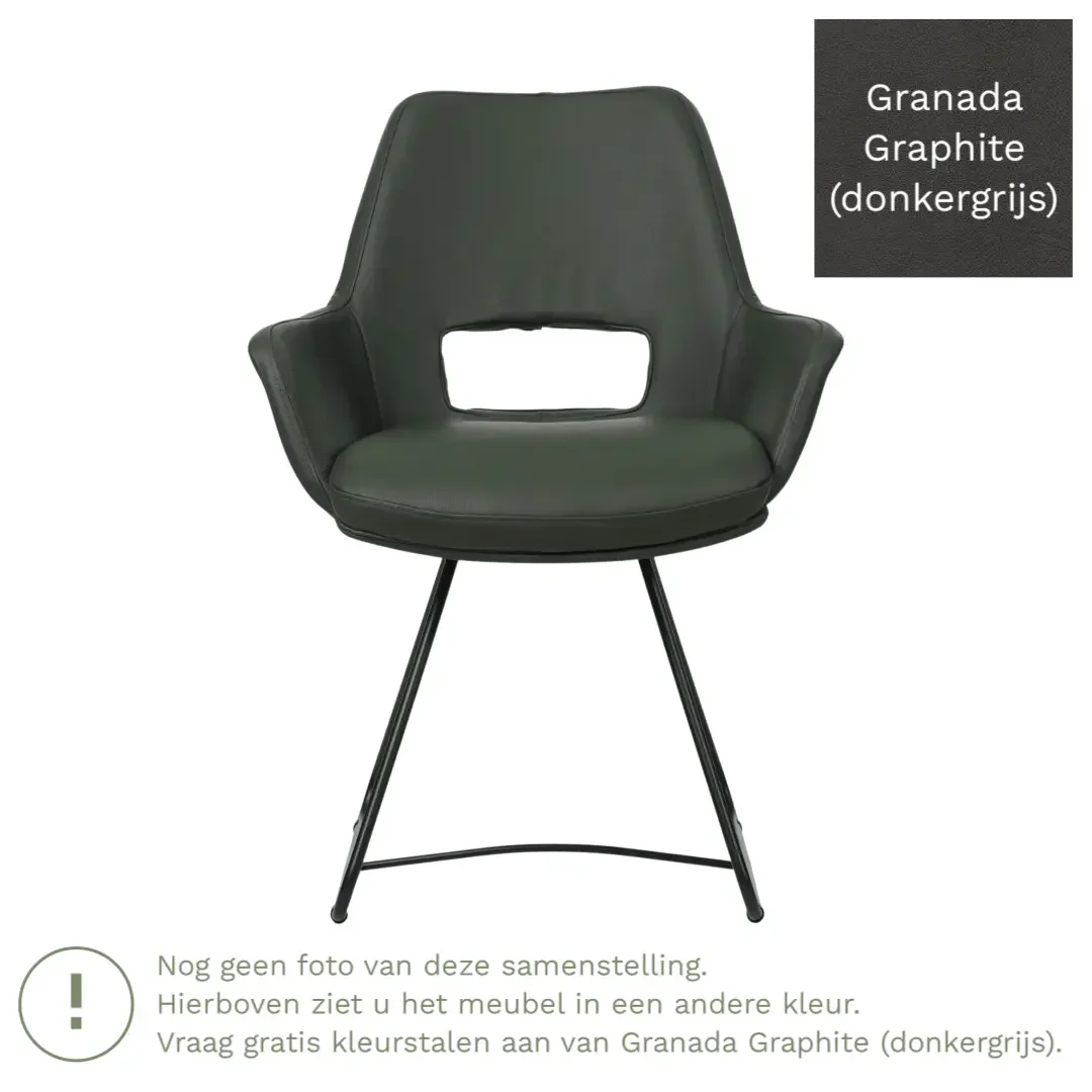 afbeelding van Leren eetkamerstoel Zippy - Granada Graphite (donkergrijs) - U-poot staal rond zwart