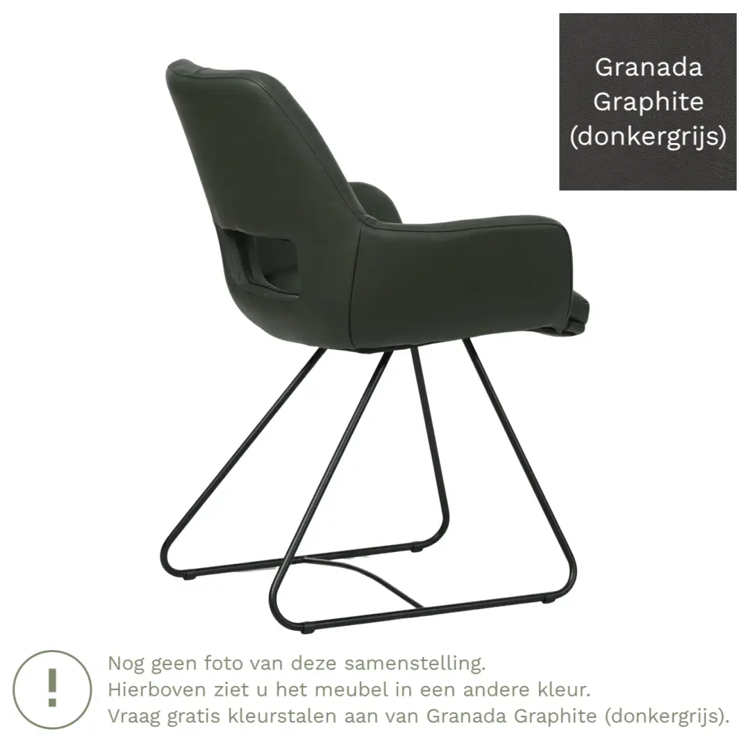 afbeelding van Leren eetkamerstoel Zippy - Granada Graphite (donkergrijs) - U-poot staal rond zwart