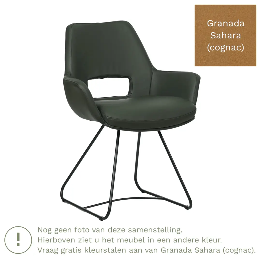 afbeelding van Leren eetkamerstoel Zippy - Granada Sahara (cognac) - U-poot staal rond zwart
