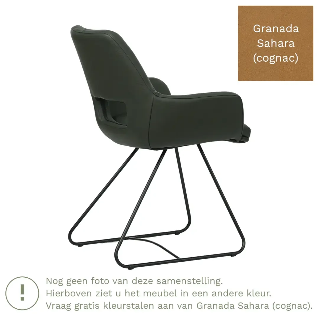afbeelding van Leren eetkamerstoel Zippy - Granada Sahara (cognac) - U-poot staal rond zwart