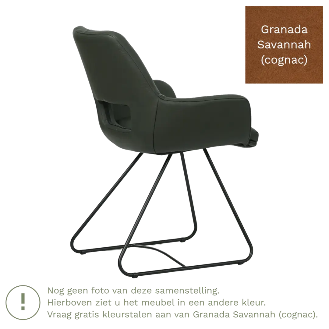 afbeelding van Leren eetkamerstoel Zippy - Granada Savannah (cognac) - U-poot staal rond zwart
