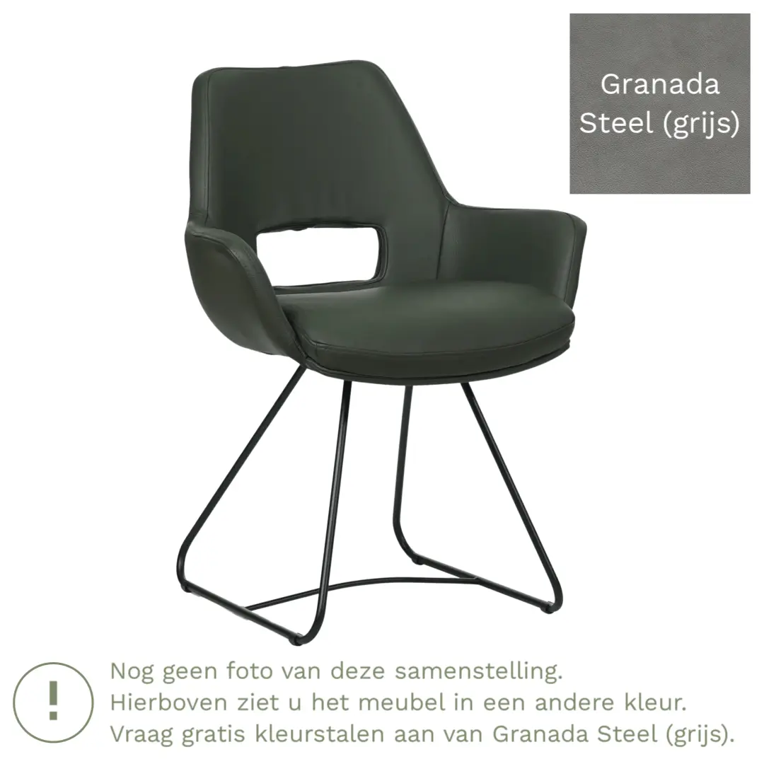 afbeelding van Leren eetkamerstoel Zippy - Granada Steel (grijs) - U-poot staal rond zwart