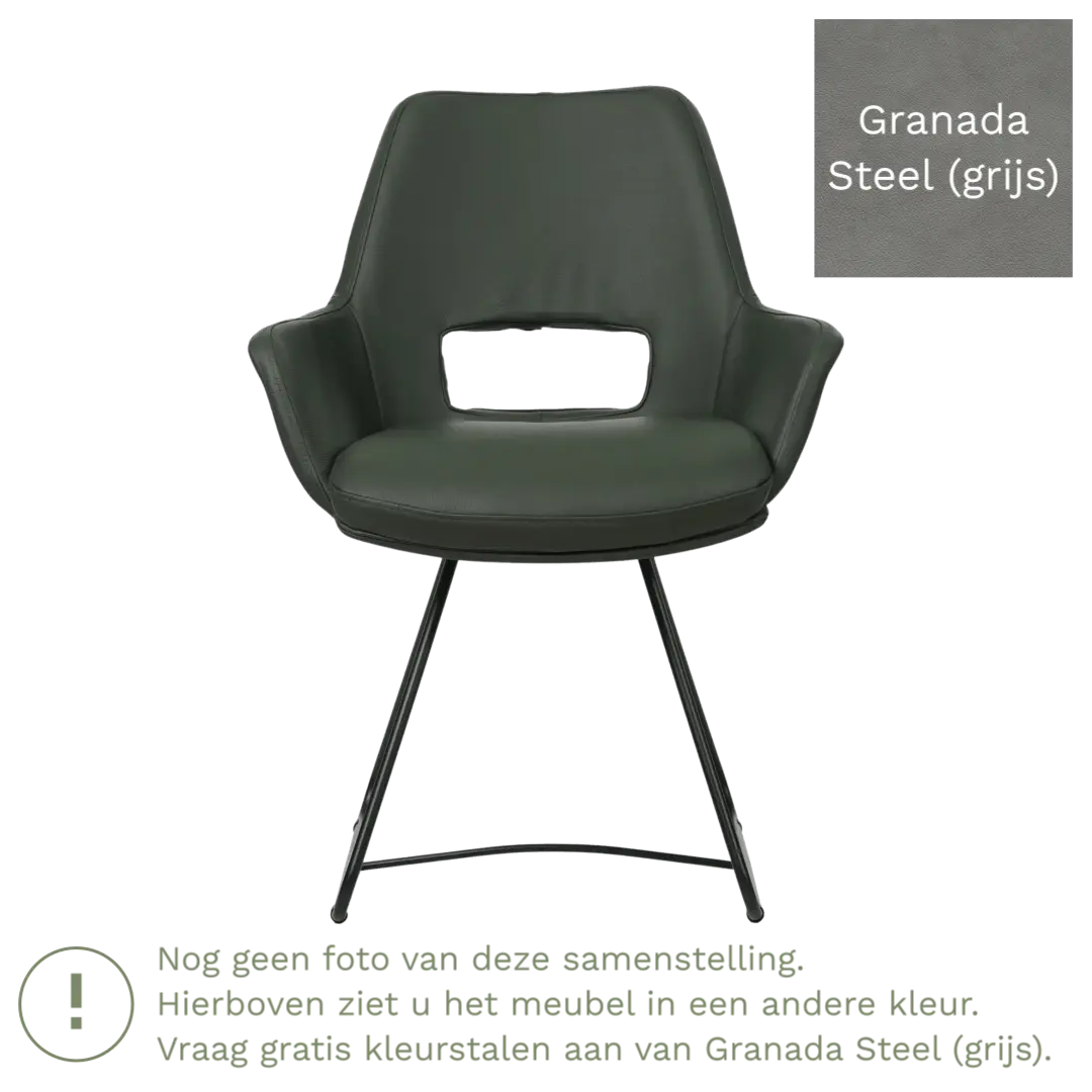 afbeelding van Leren eetkamerstoel Zippy - Granada Steel (grijs) - U-poot staal rond zwart