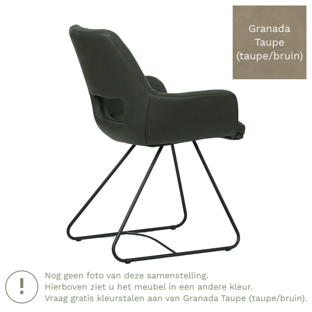 afbeelding van Leren eetkamerstoel Zippy - Granada Taupe (taupe/bruin) - U-poot staal rond zwart
