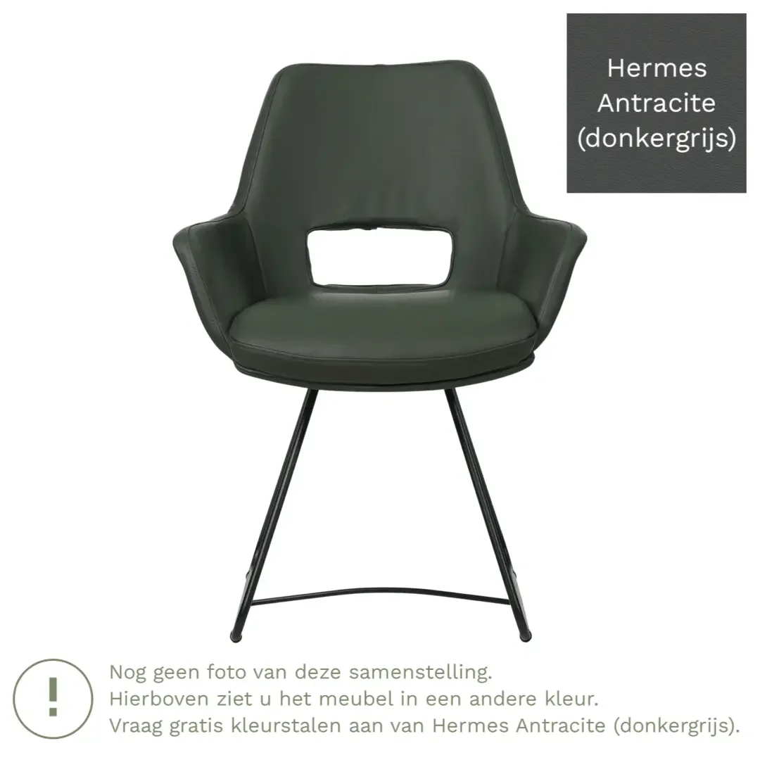 afbeelding van Leren eetkamerstoel Zippy - Hermes Antracite (donkergrijs) - U-poot staal rond zwart