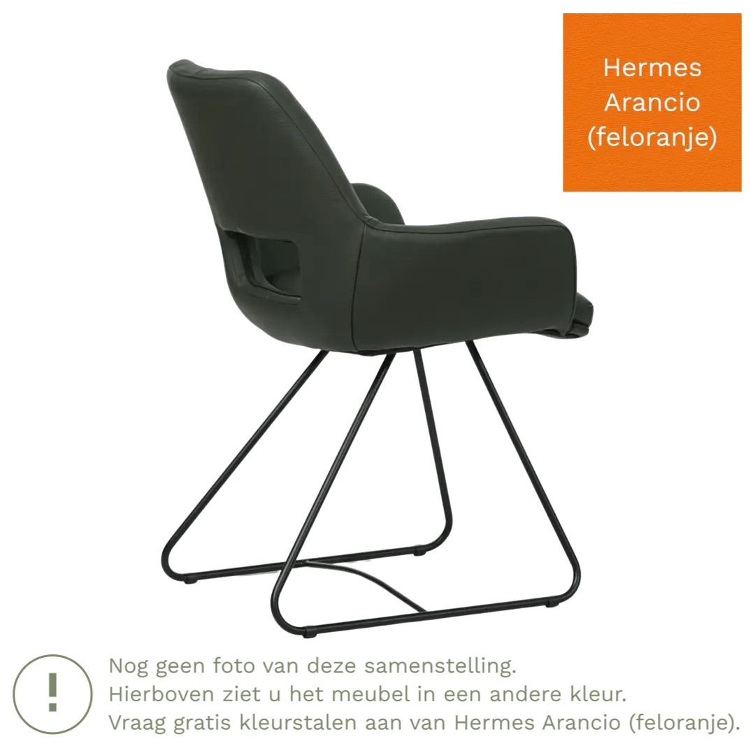 afbeelding van Leren eetkamerstoel Zippy - Hermes Arancio (feloranje) - U-poot staal rond zwart