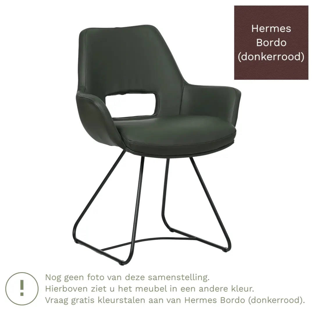 afbeelding van Leren eetkamerstoel Zippy - Hermes Bordo (donkerrood) - U-poot staal rond zwart