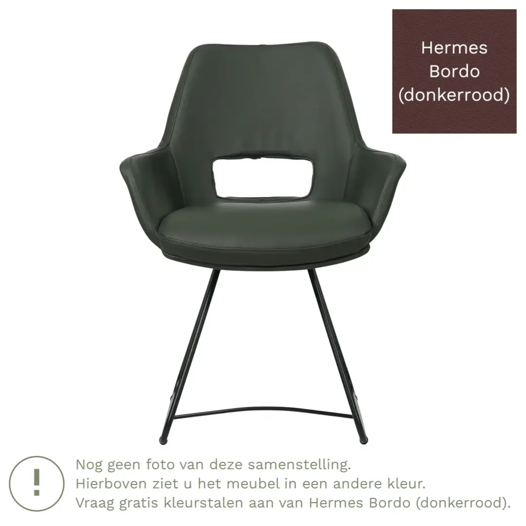 afbeelding van Leren eetkamerstoel Zippy - Hermes Bordo (donkerrood) - U-poot staal rond zwart