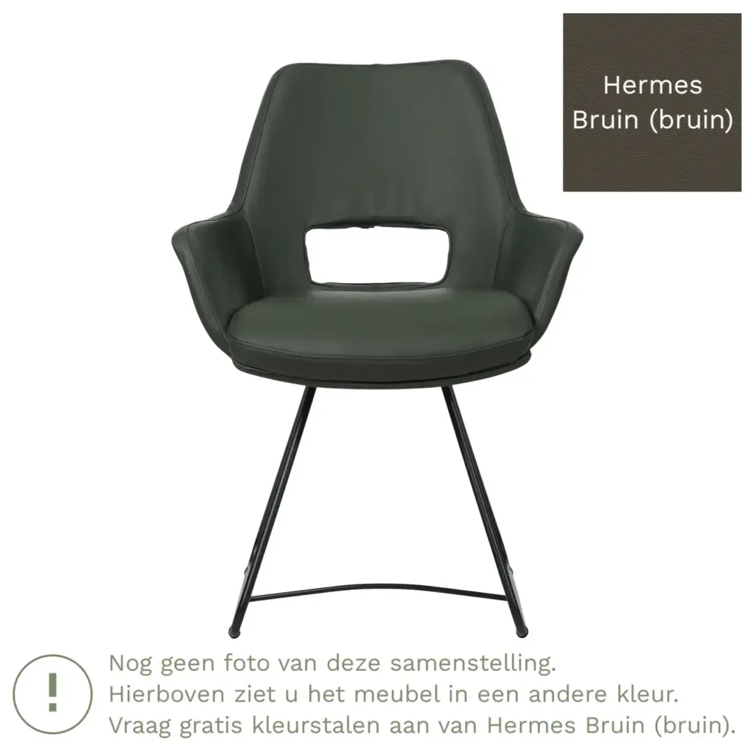 afbeelding van Leren eetkamerstoel Zippy - Hermes Bruin (bruin) - U-poot staal rond zwart