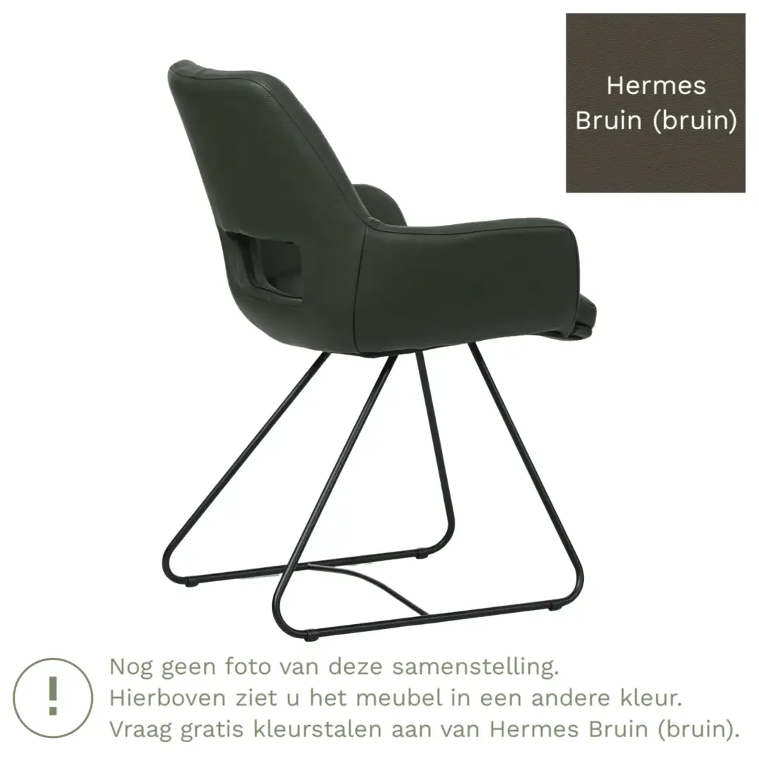 afbeelding van Leren eetkamerstoel Zippy - Hermes Bruin (bruin) - U-poot staal rond zwart