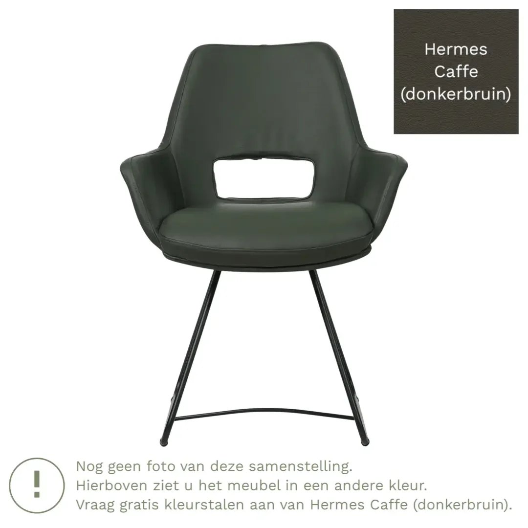 afbeelding van Leren eetkamerstoel Zippy - Hermes Caffe (donkerbruin) - U-poot staal rond zwart