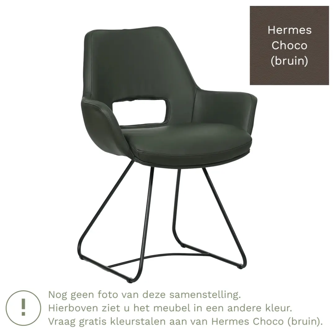 afbeelding van Leren eetkamerstoel Zippy - Hermes Choco (bruin) - U-poot staal rond zwart