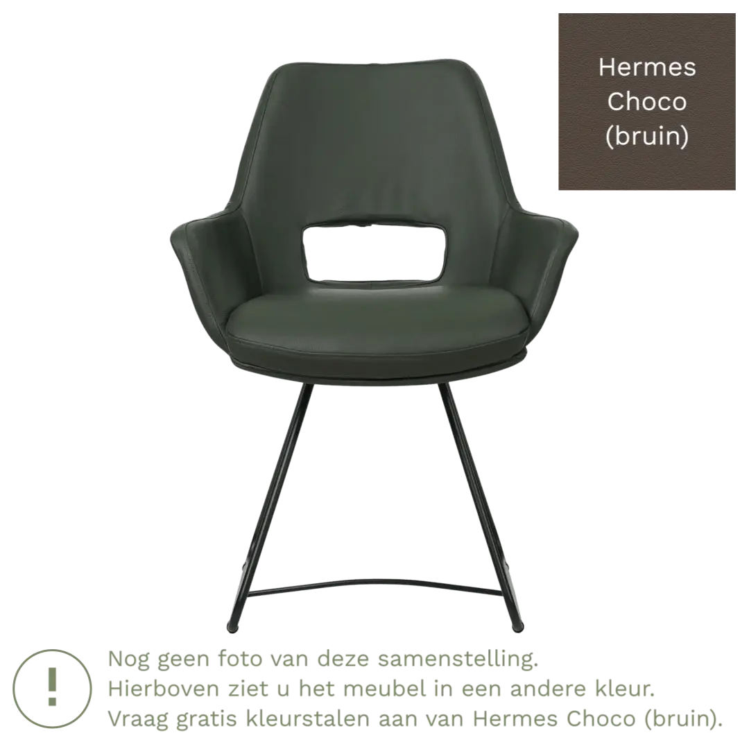 afbeelding van Leren eetkamerstoel Zippy - Hermes Choco (bruin) - U-poot staal rond zwart