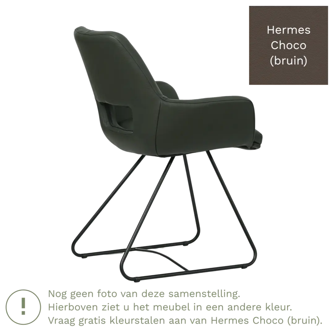 afbeelding van Leren eetkamerstoel Zippy - Hermes Choco (bruin) - U-poot staal rond zwart