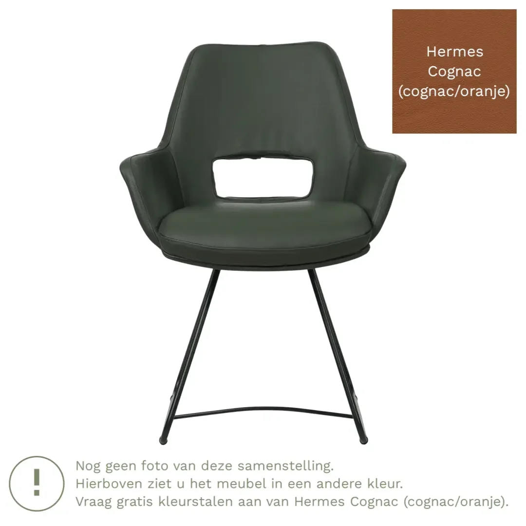 afbeelding van Leren eetkamerstoel Zippy - Hermes Cognac (cognac/oranje) - U-poot staal rond zwart