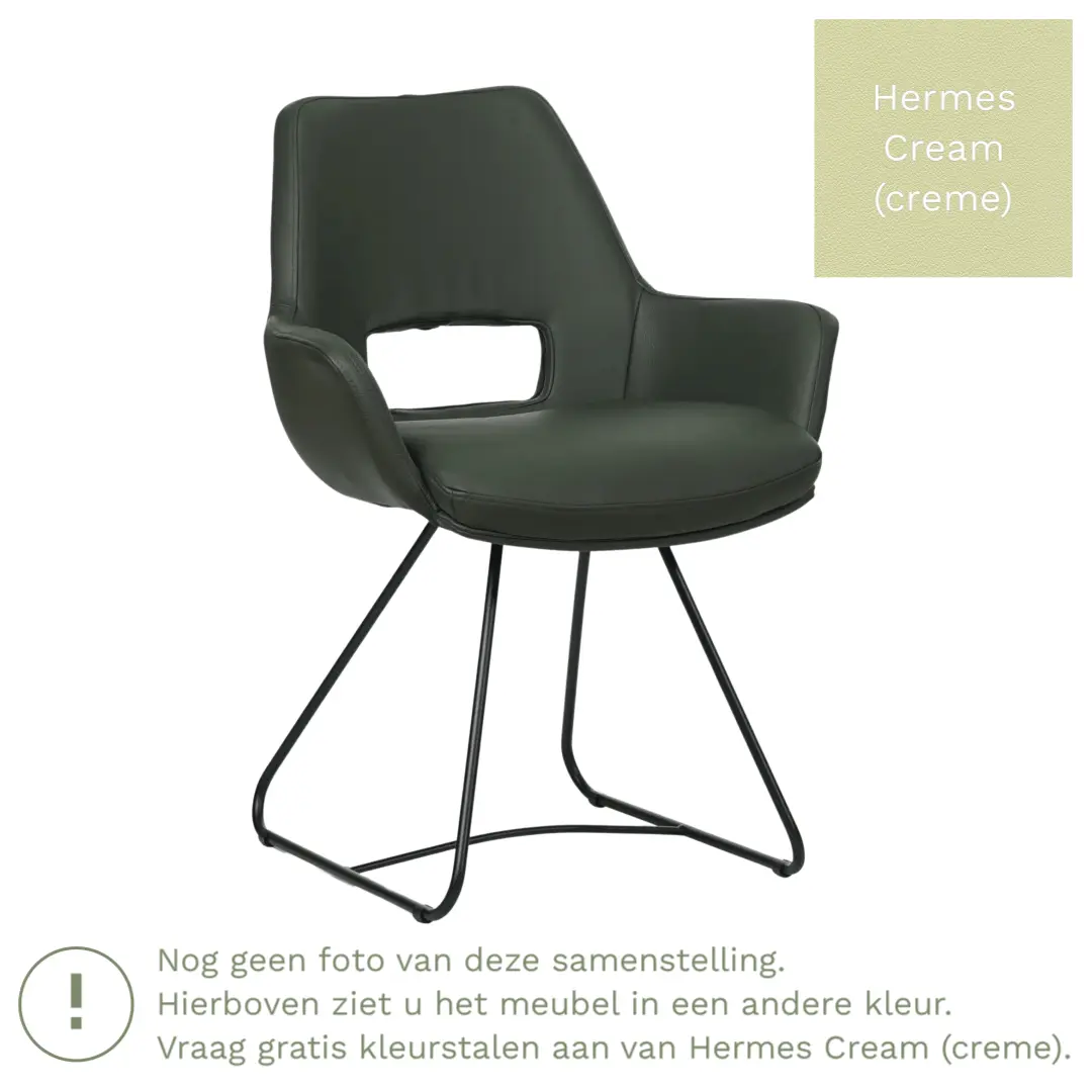 afbeelding van Leren eetkamerstoel Zippy - Hermes Cream (crème) - U-poot staal rond zwart