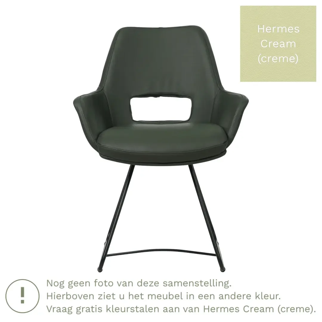 afbeelding van Leren eetkamerstoel Zippy - Hermes Cream (crème) - U-poot staal rond zwart