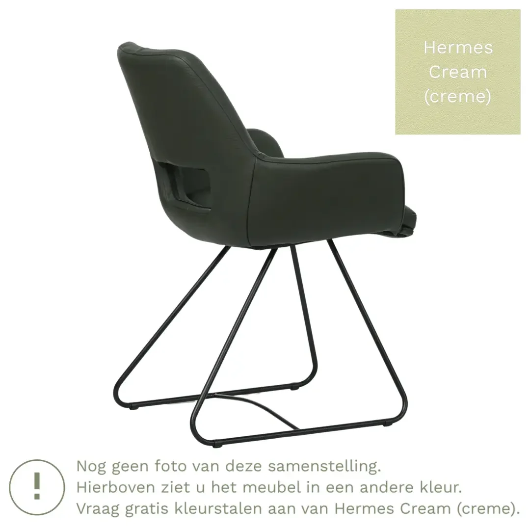 afbeelding van Leren eetkamerstoel Zippy - Hermes Cream (crème) - U-poot staal rond zwart