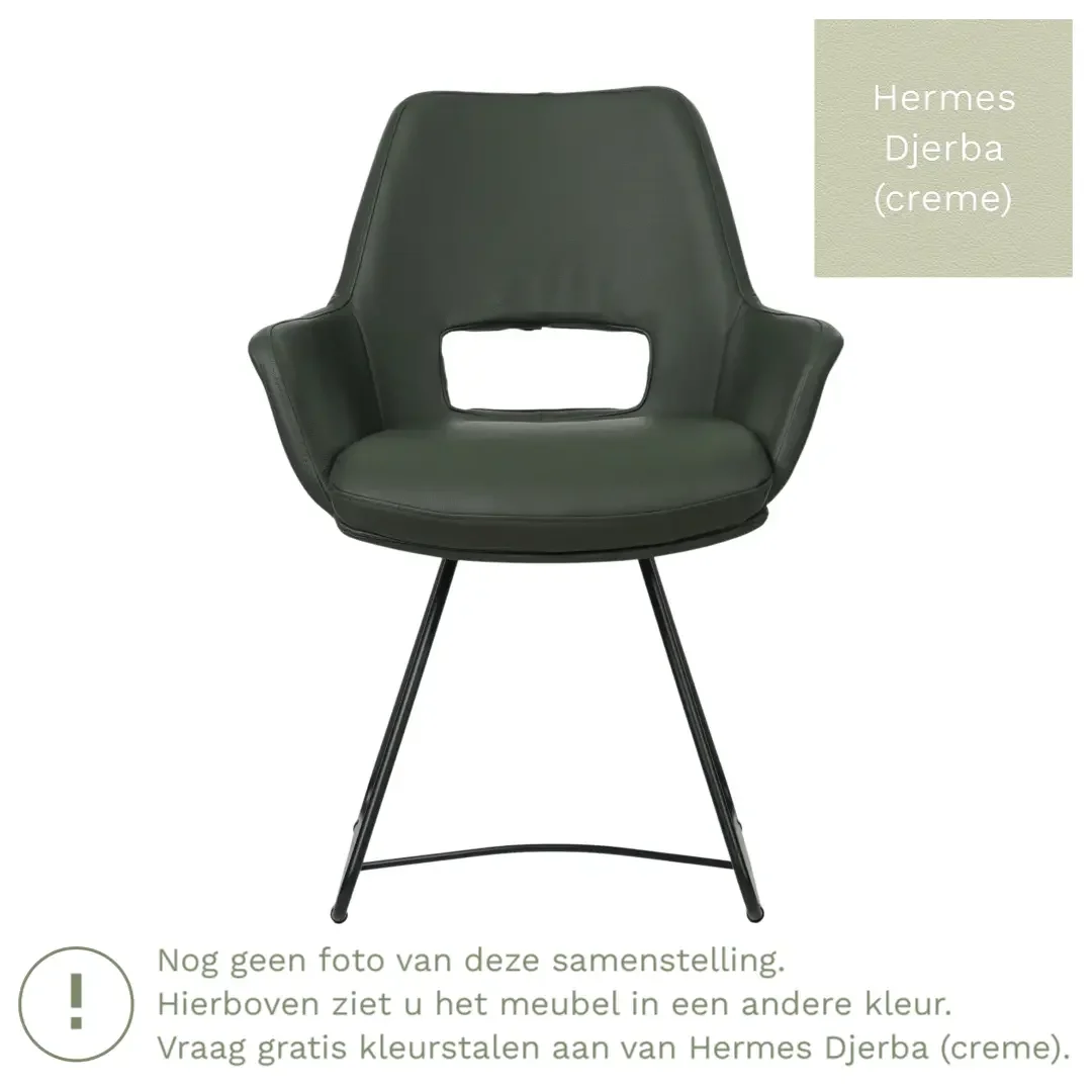 afbeelding van Leren eetkamerstoel Zippy - Hermes Djerba (crème) - U-poot staal rond zwart