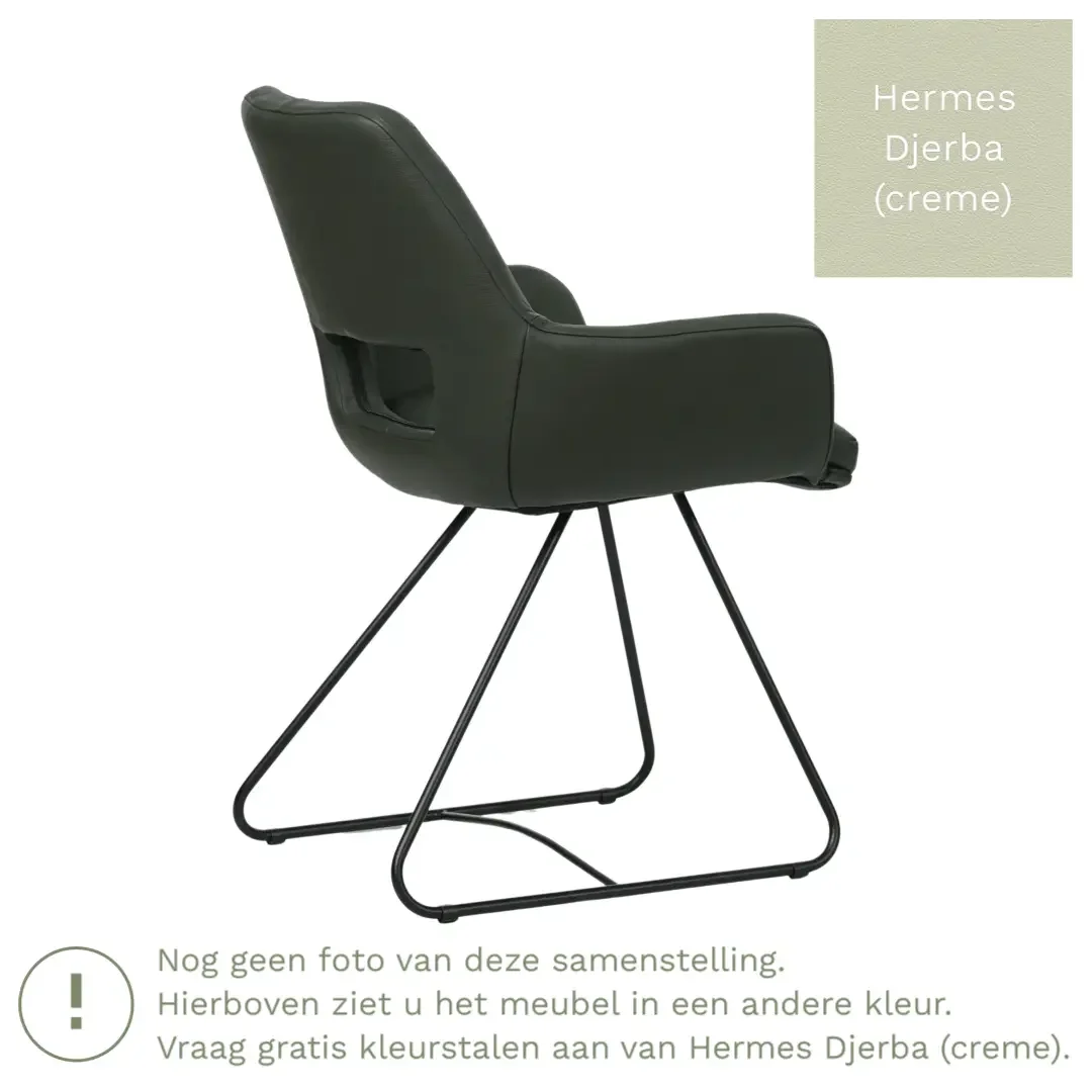 afbeelding van Leren eetkamerstoel Zippy - Hermes Djerba (crème) - U-poot staal rond zwart