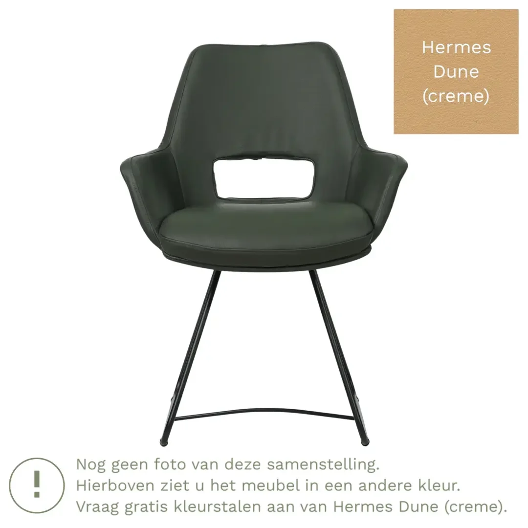 afbeelding van Leren eetkamerstoel Zippy - Hermes Dune (crème) - U-poot staal rond zwart