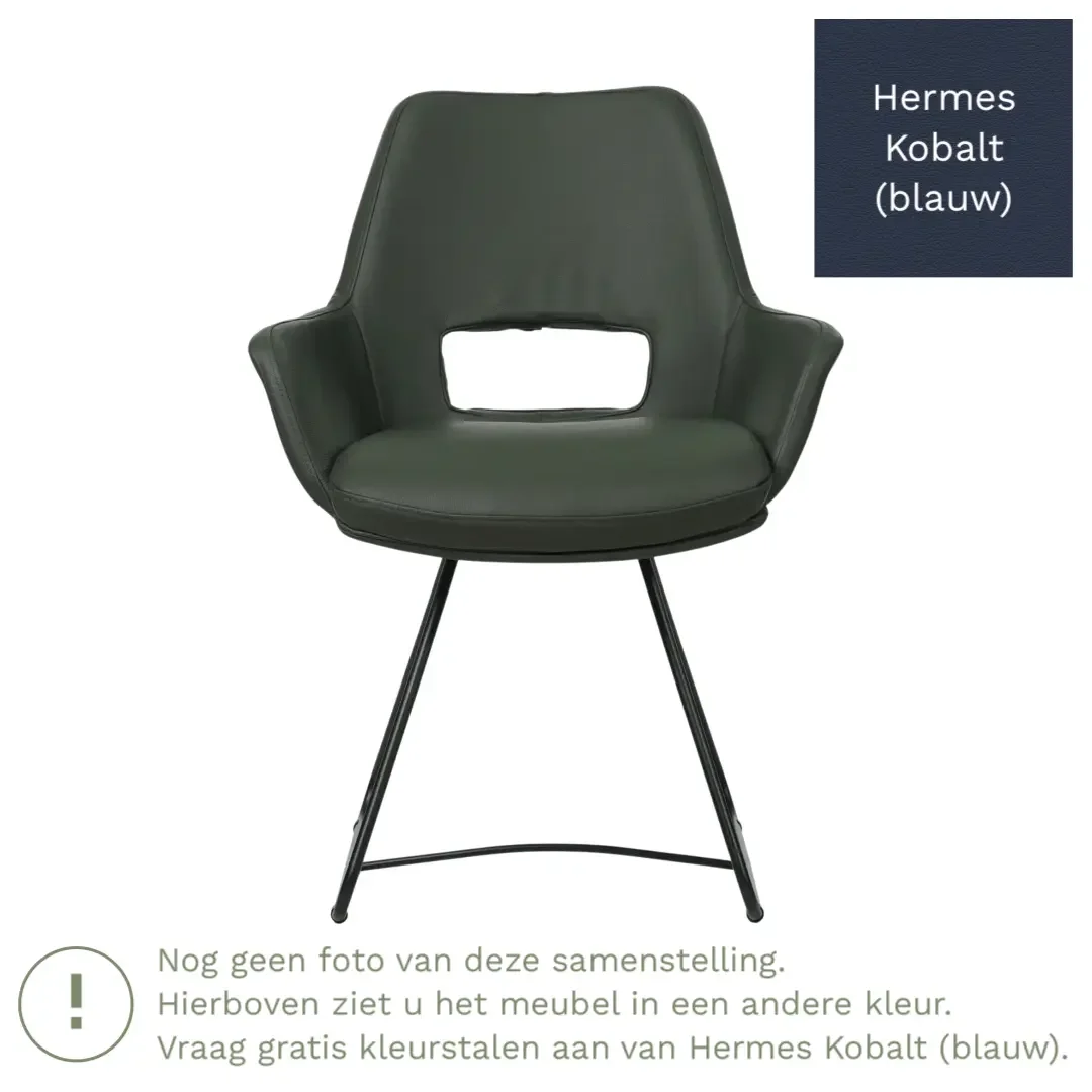 afbeelding van Leren eetkamerstoel Zippy - Hermes Kobalt (blauw) - U-poot staal rond zwart