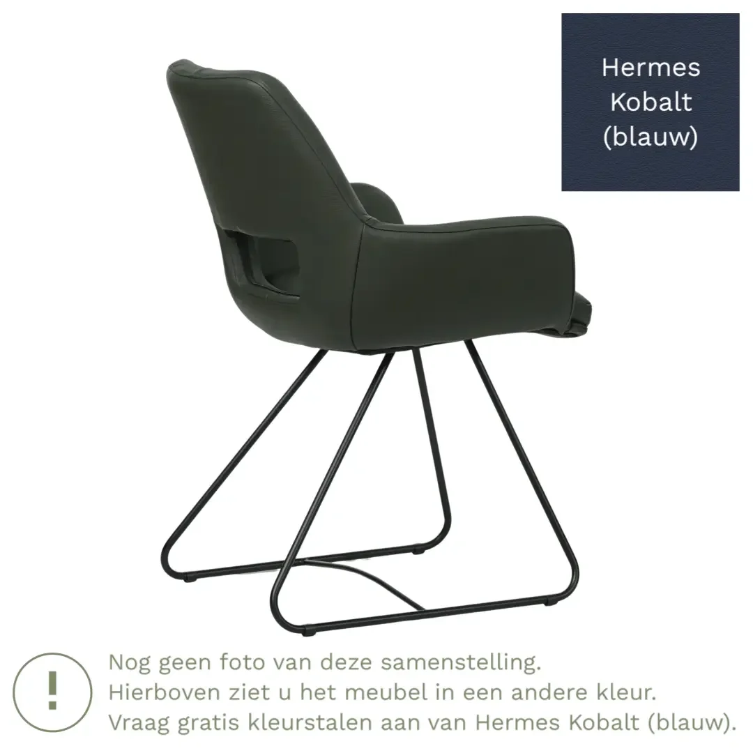 afbeelding van Leren eetkamerstoel Zippy - Hermes Kobalt (blauw) - U-poot staal rond zwart