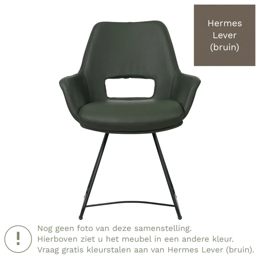 afbeelding van Leren eetkamerstoel Zippy - Hermes Lever (bruin) - U-poot staal rond zwart