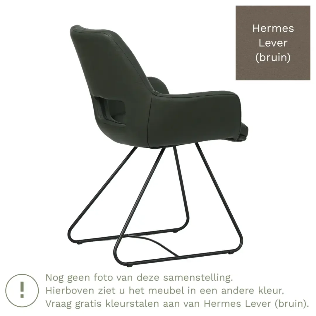 afbeelding van Leren eetkamerstoel Zippy - Hermes Lever (bruin) - U-poot staal rond zwart
