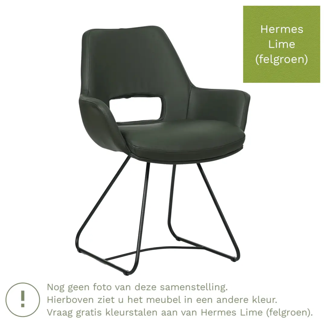 afbeelding van Leren eetkamerstoel Zippy - Hermes Lime (felgroen) - U-poot staal rond zwart