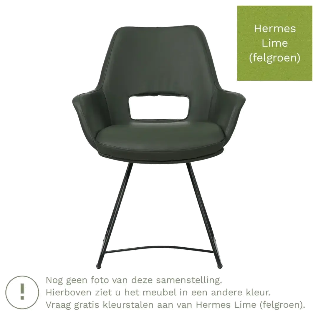 afbeelding van Leren eetkamerstoel Zippy - Hermes Lime (felgroen) - U-poot staal rond zwart