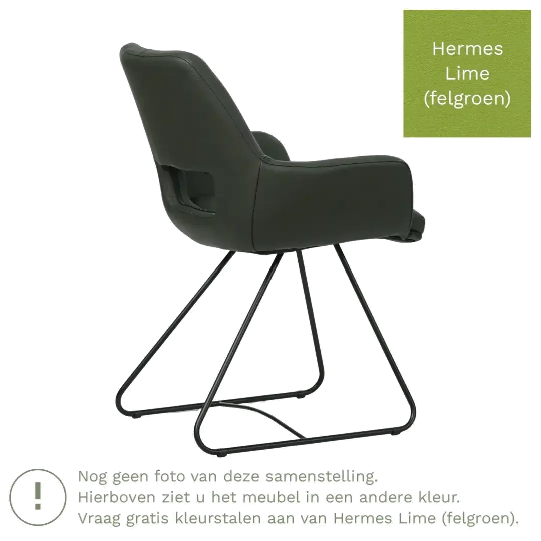 afbeelding van Leren eetkamerstoel Zippy - Hermes Lime (felgroen) - U-poot staal rond zwart