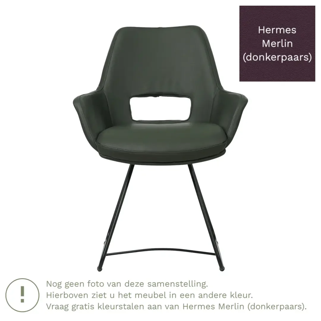 afbeelding van Leren eetkamerstoel Zippy - Hermes Merlin (donkerpaars) - U-poot staal rond zwart