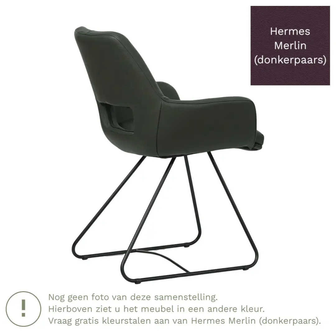 afbeelding van Leren eetkamerstoel Zippy - Hermes Merlin (donkerpaars) - U-poot staal rond zwart