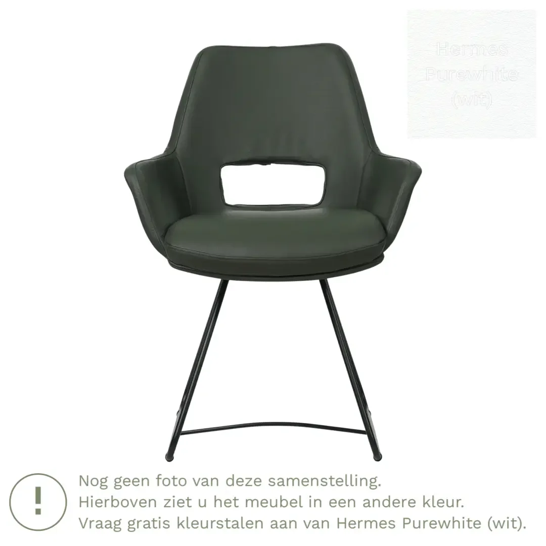 afbeelding van Leren eetkamerstoel Zippy - Hermes Purewhite (wit) - U-poot staal rond zwart