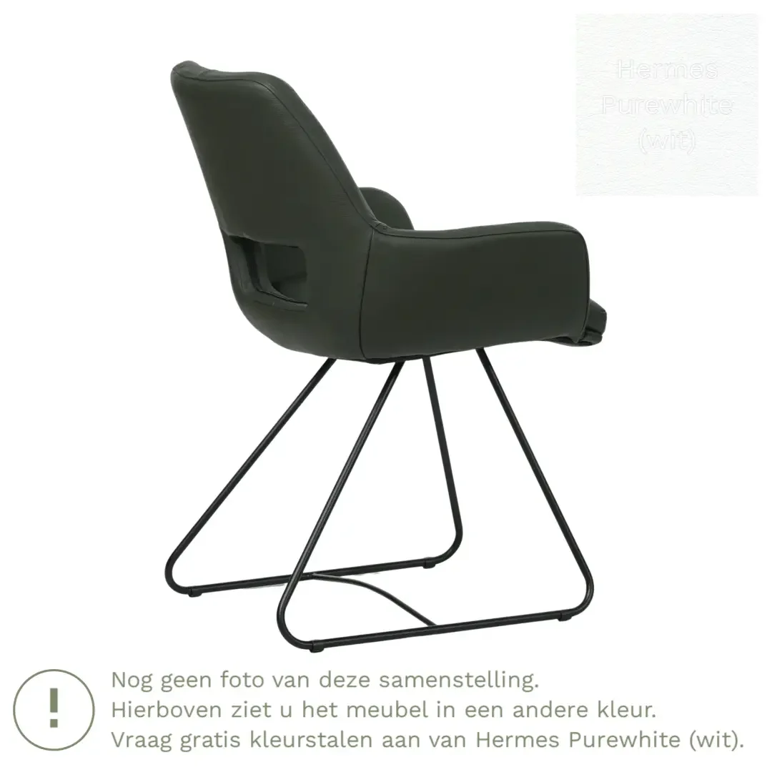 afbeelding van Leren eetkamerstoel Zippy - Hermes Purewhite (wit) - U-poot staal rond zwart