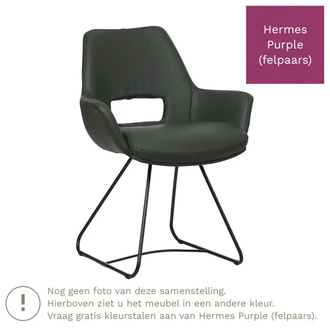 afbeelding van Leren eetkamerstoel Zippy - Hermes Purple (felpaars) - U-poot staal rond zwart