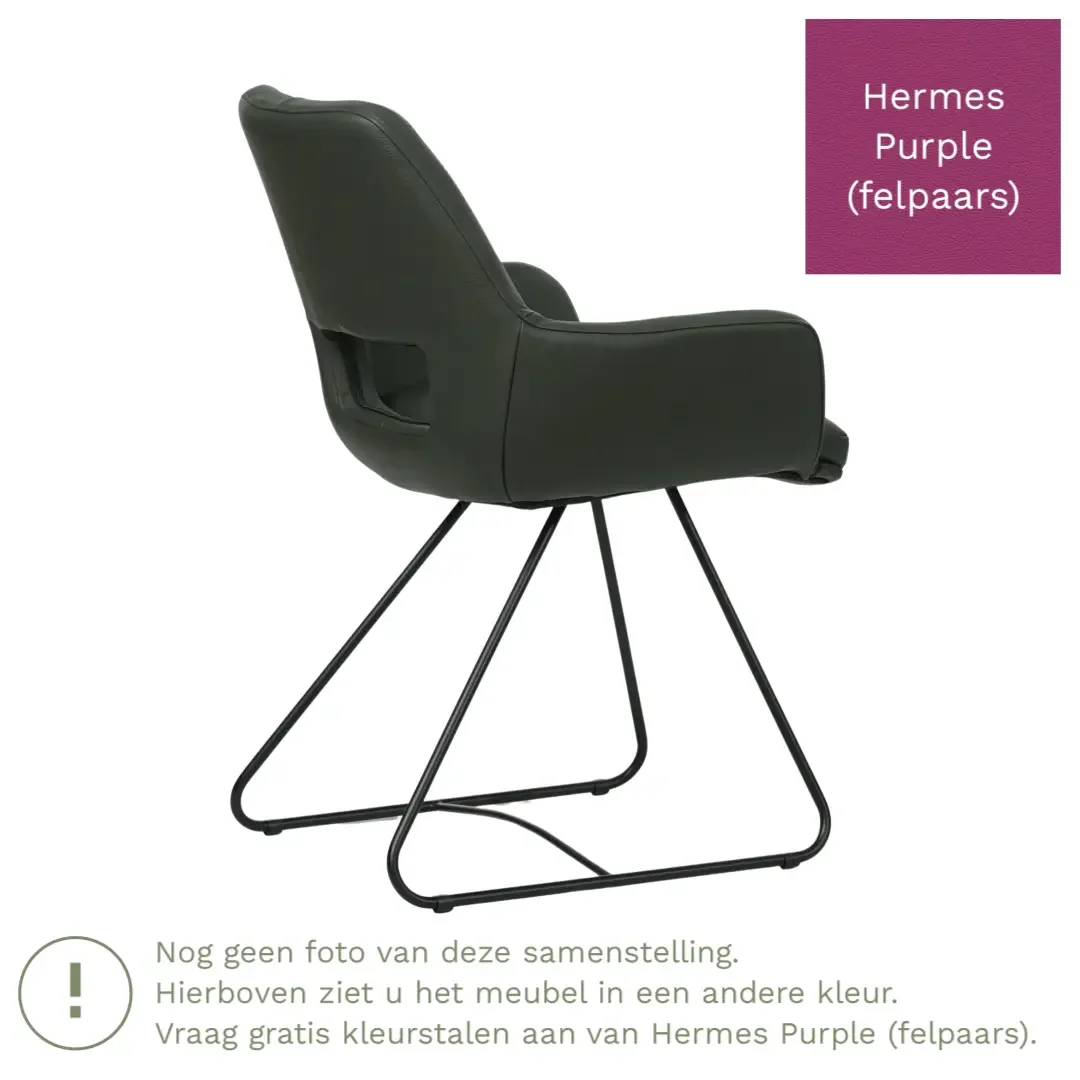 afbeelding van Leren eetkamerstoel Zippy - Hermes Purple (felpaars) - U-poot staal rond zwart