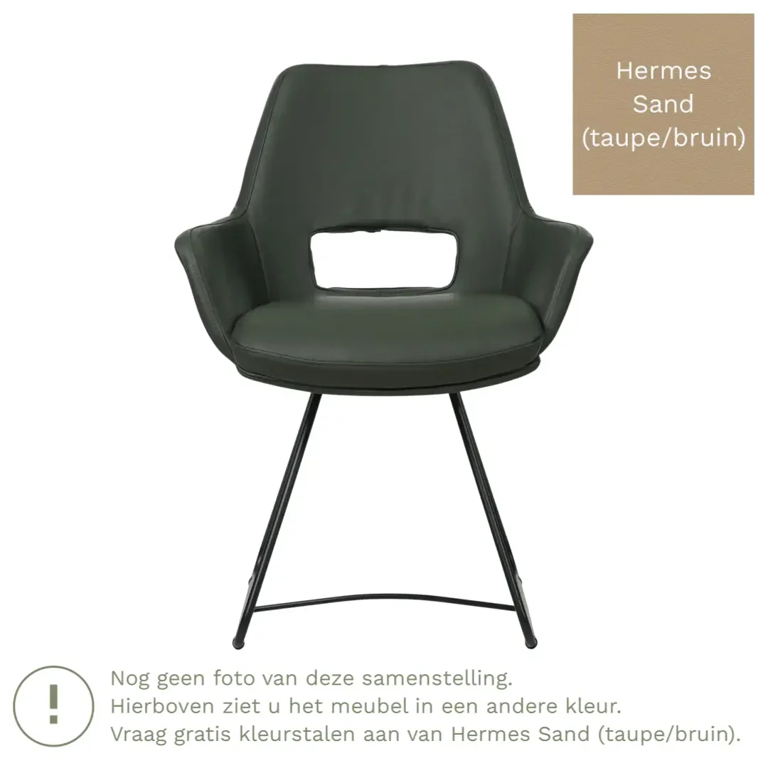 afbeelding van Leren eetkamerstoel Zippy - Hermes Sand (taupe/bruin) - U-poot staal rond zwart