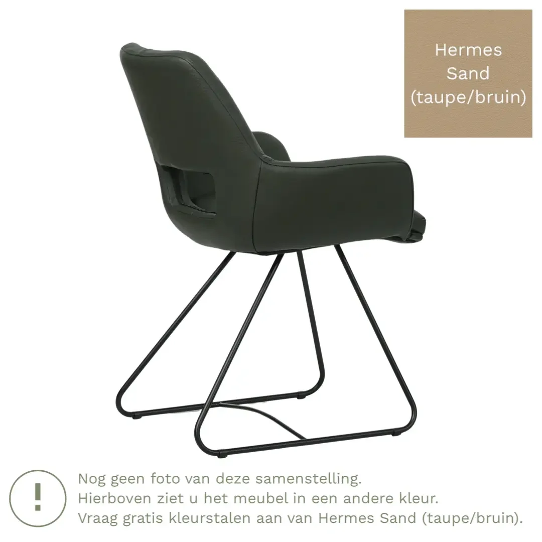 afbeelding van Leren eetkamerstoel Zippy - Hermes Sand (taupe/bruin) - U-poot staal rond zwart