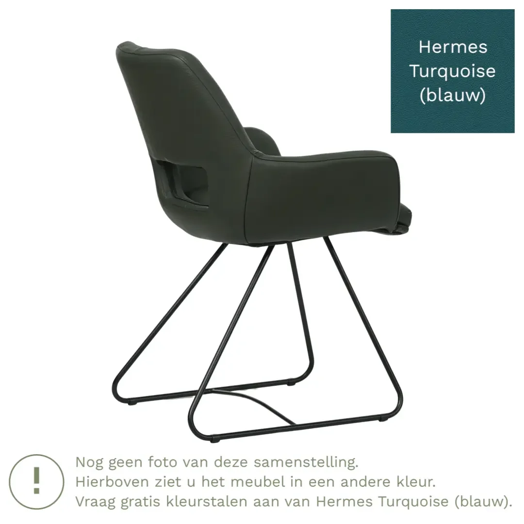 afbeelding van Leren eetkamerstoel Zippy - Hermes Turquoise (blauw) - U-poot staal rond zwart