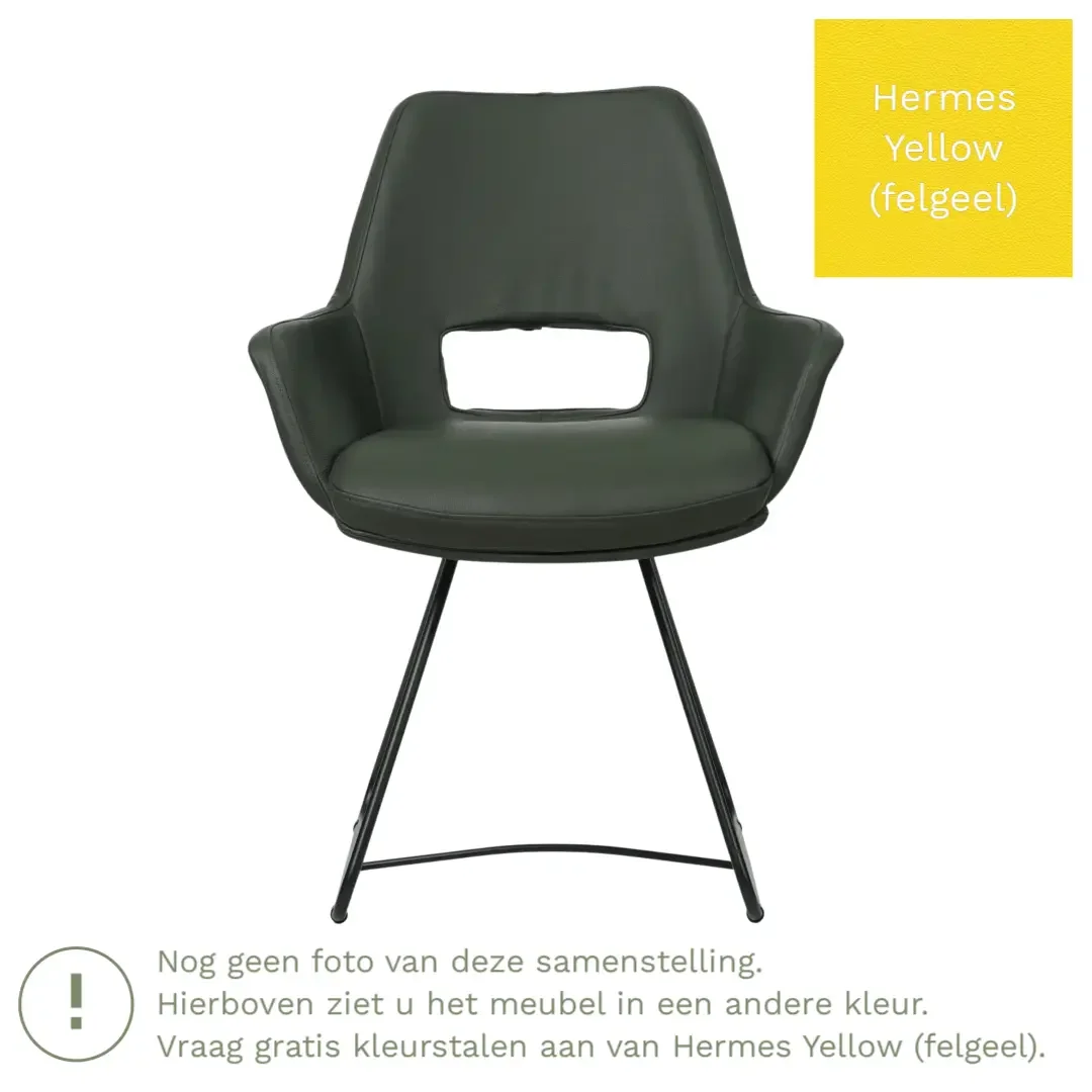 afbeelding van Leren eetkamerstoel Zippy - Hermes Yellow (felgeel) - U-poot staal rond zwart