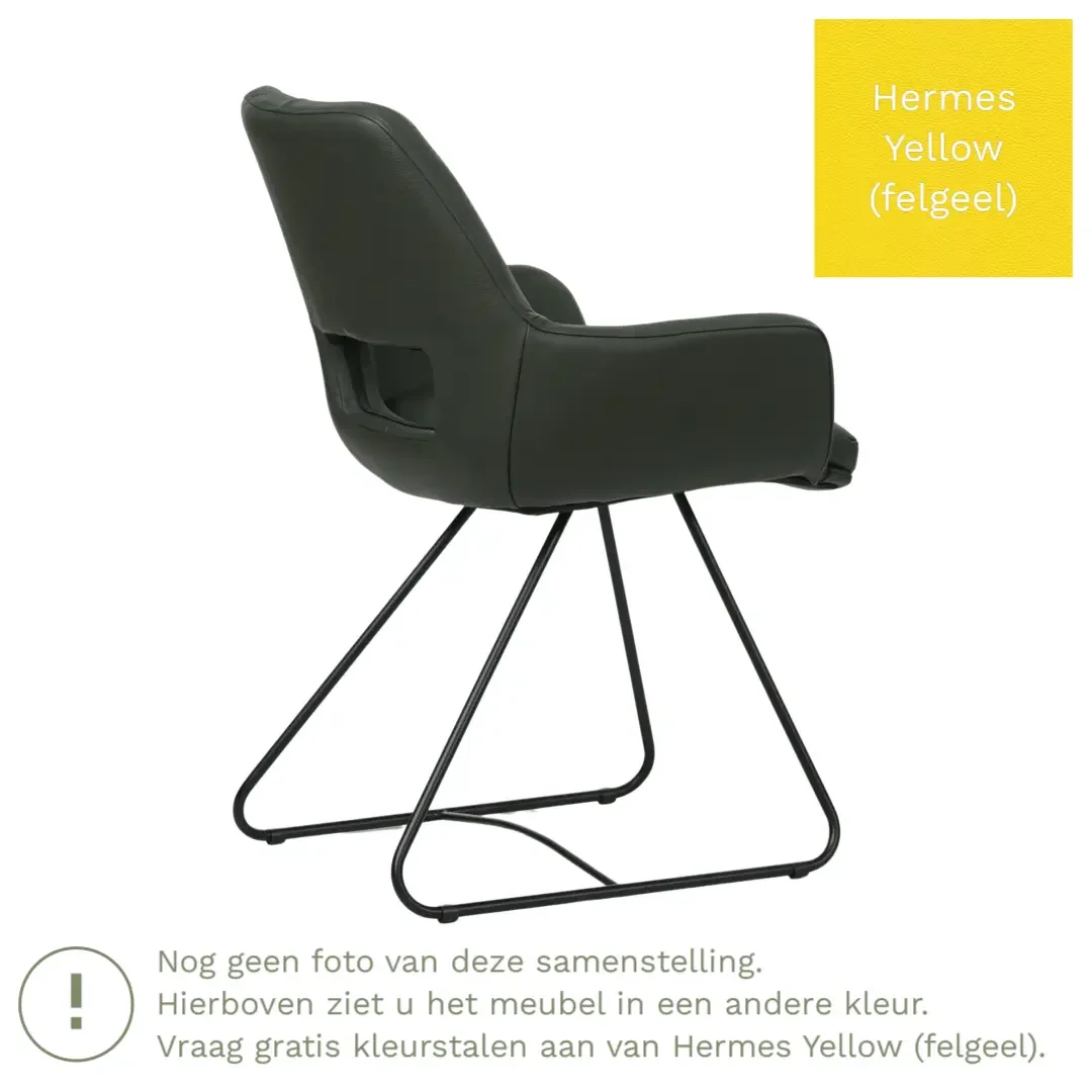 afbeelding van Leren eetkamerstoel Zippy - Hermes Yellow (felgeel) - U-poot staal rond zwart