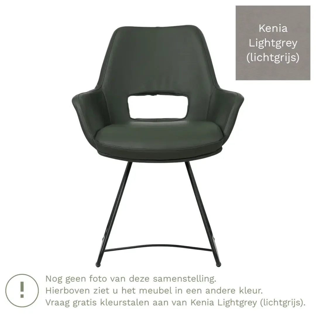 afbeelding van Leren eetkamerstoel Zippy - Kenia Lightgrey (lichtgrijs) - U-poot staal rond zwart