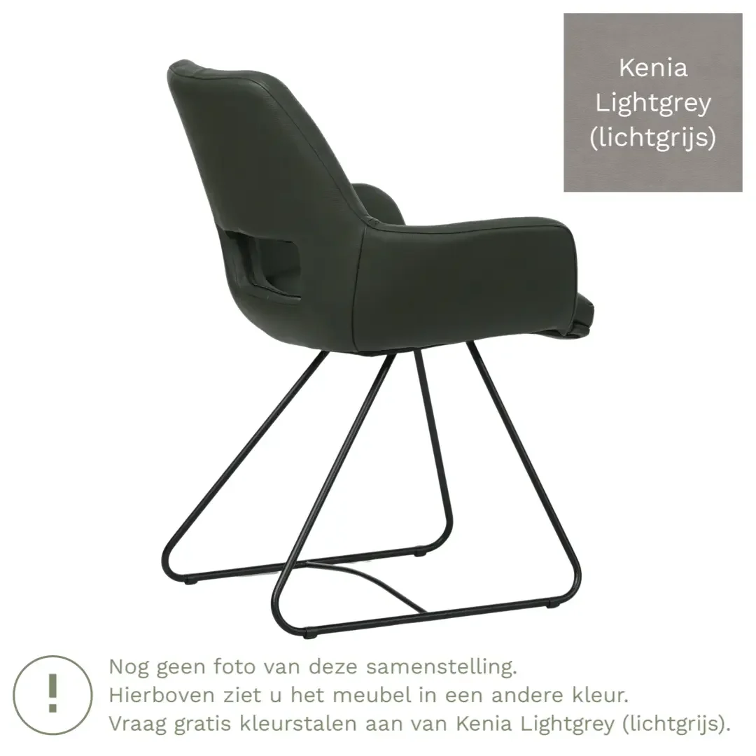 afbeelding van Leren eetkamerstoel Zippy - Kenia Lightgrey (lichtgrijs) - U-poot staal rond zwart