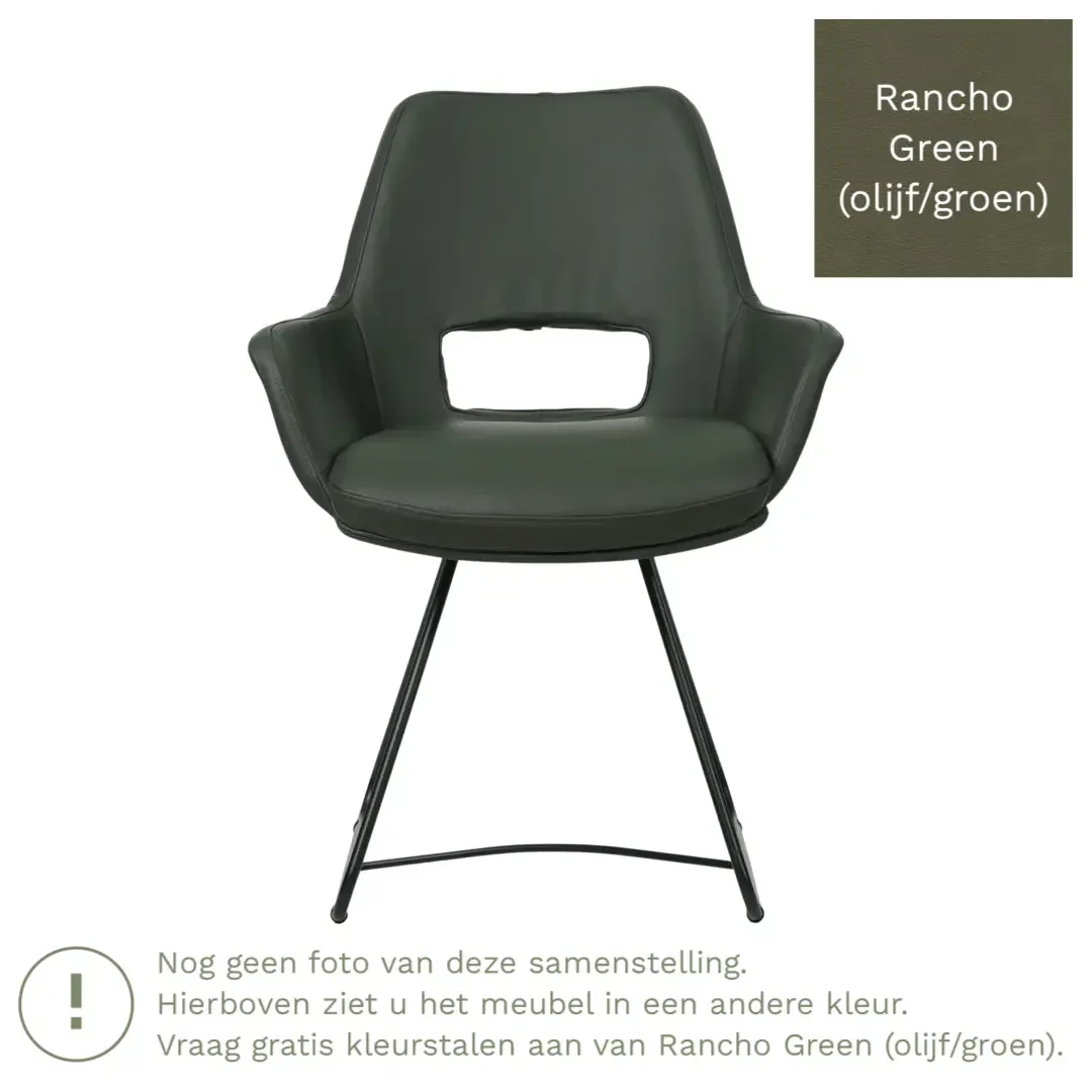 afbeelding van Leren eetkamerstoel Zippy - Rancho Green (olijf/groen) - U-poot staal rond zwart