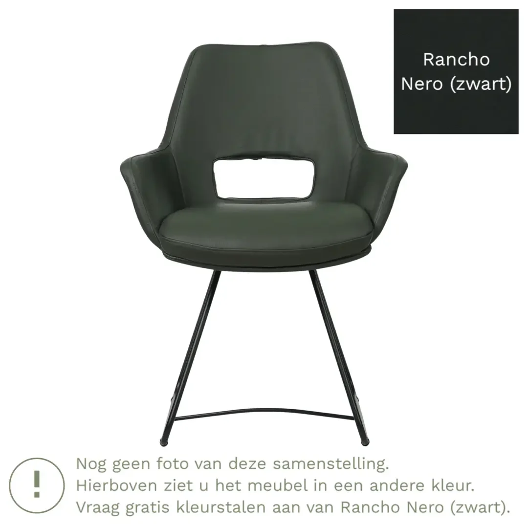 afbeelding van Leren eetkamerstoel Zippy - Rancho Nero (zwart) - U-poot staal rond zwart