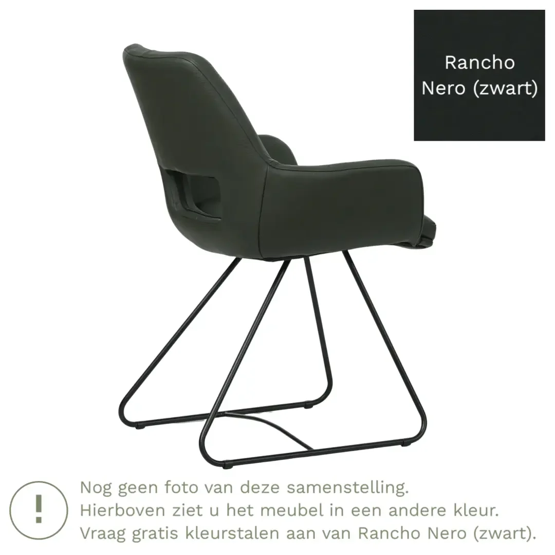 afbeelding van Leren eetkamerstoel Zippy - Rancho Nero (zwart) - U-poot staal rond zwart