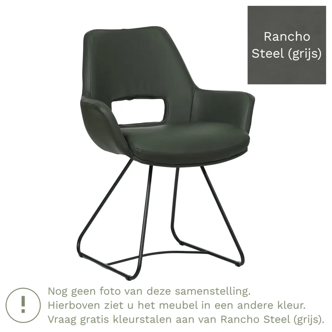 afbeelding van Leren eetkamerstoel Zippy - Rancho Steel (grijs) - U-poot staal rond zwart